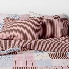 Twin/Twin Extra Long Percale Stripe Sheet Set Pink/Brown - The Hollister