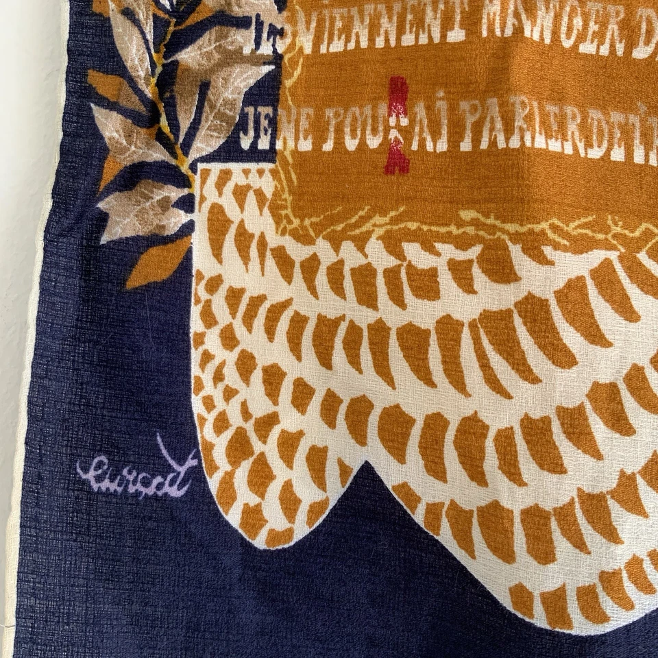 KREIER 蓝色棉质女式围巾动物和叶子印花 EX CON 27 ̈/ 27 ̈ — 第 3/4 张图片