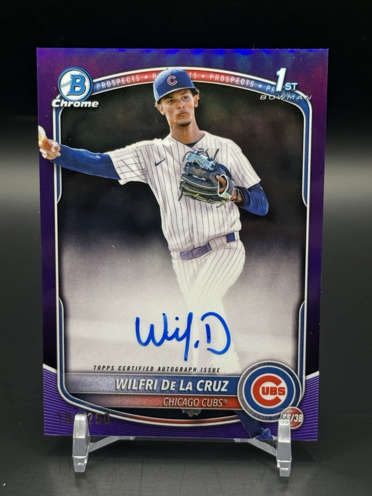 2025 Bowman Chrome Wilfri De La Cruz Auto 1st Prospect Purple Refractor #/250 DC