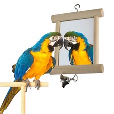 Pet Bird Mirror With Bell Solid Wood Bird Parrot Toy Swing Bird Cage Accessories