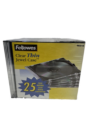 Fellowes  Slim Jewel Case CD DVD Clear/Black Sealed Pack Of 25,Brand New, Sealed