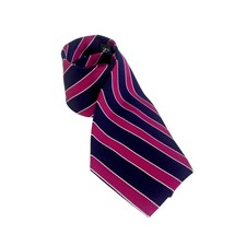 Lauren Ralph Lauren Silk Repp Tie Stripe Navy Pink White Hand Made