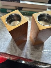 Wooden Square Candle Holders, Set of 2, 15 cm Height,Tea Light Holders.