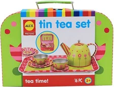 Alex Pretend Play Tea Time Tin 16pc Floral Kids Teapot Party Set Toys