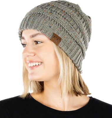Funky Junque Beanies Women Confetti Cable Knit Crochet Hat Skullies Dove Grey 