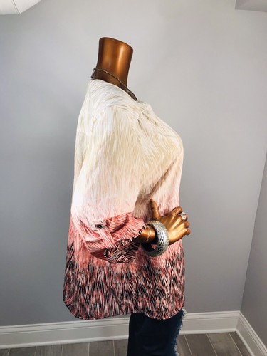 cj banks 3X Plus Top Tunic 1/2 Zip Up Abstract Print Tie Dye 3/4 Slv Fall Blouse - Picture 6 of 9