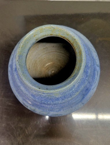 Mid Century Modern Blue Glazed Ceramic Vase Signed Dated 1968 1960s - Picture 4 of 7