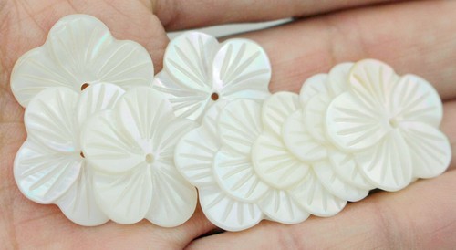 Lots 10 Pcs 23mm Flower White Mother of Pearl Shell Beauty Jewelry Making - Picture 2 of 6