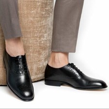 Men's black leather oxford dress shoes. Classic lace up formal business shoes