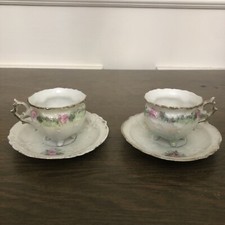 Demitasse or Child Set of Two Vintage Footed Cups and Saucers