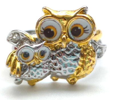 Owl Ring Mother Child Rhinestones Inside Says I Will Always Be With You - Sz 6