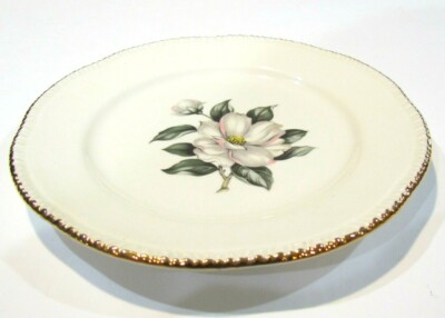 Gold Color Trim White Flower Saucer Bread And Butter Plate Scalloped Edge