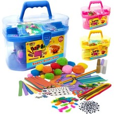 Kids Giant Mega Super Craft Set Art Carry Case Pom Poms Beads Sequins Foam Glue