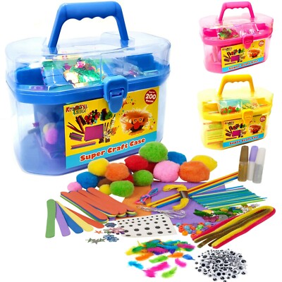 Kids Giant Mega Super Craft Set Art Carry Case Pom Poms Beads Sequins ...