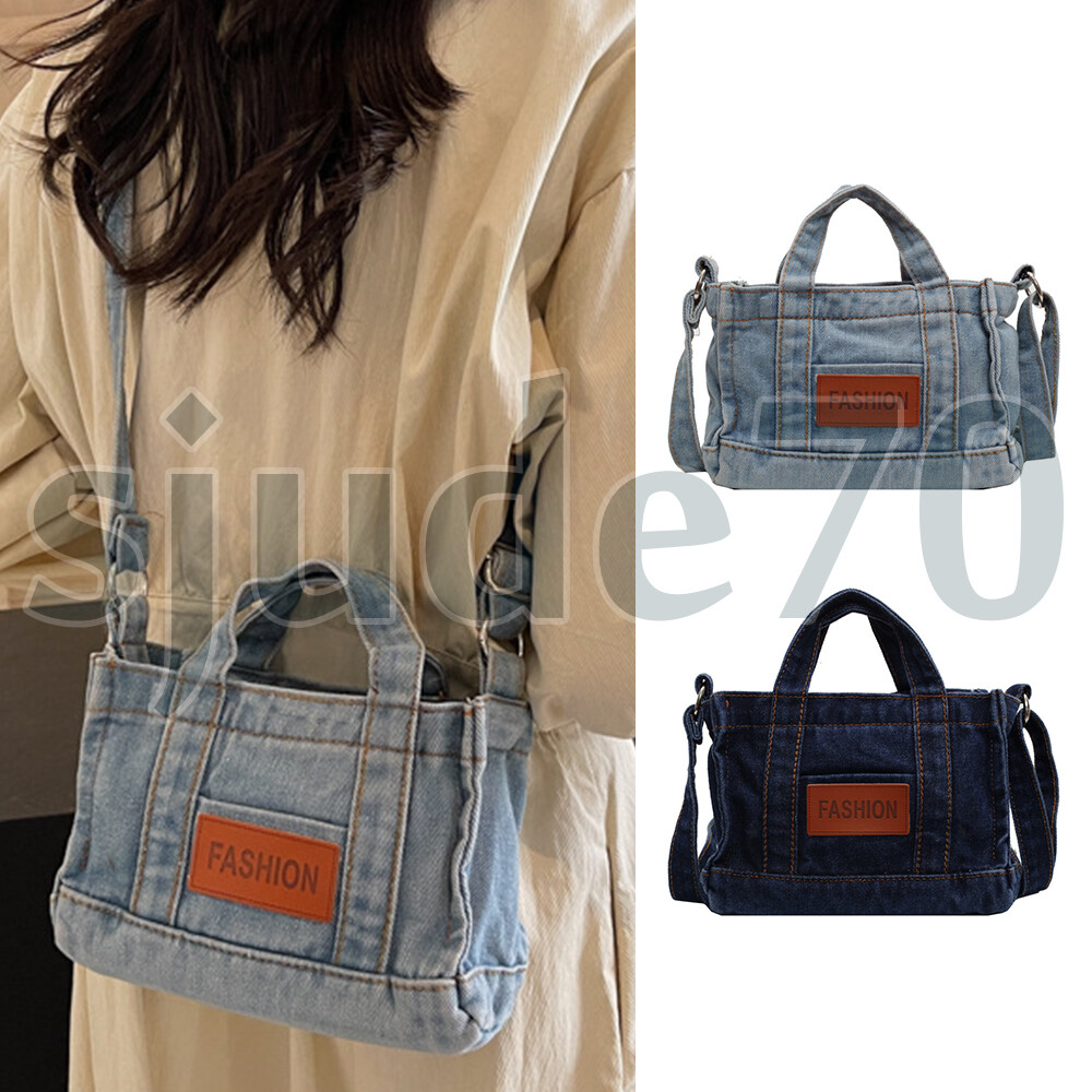 Women Small Crossbody Bag Denim Purse Vintage Jean Shoulder Handbags Tote Travel