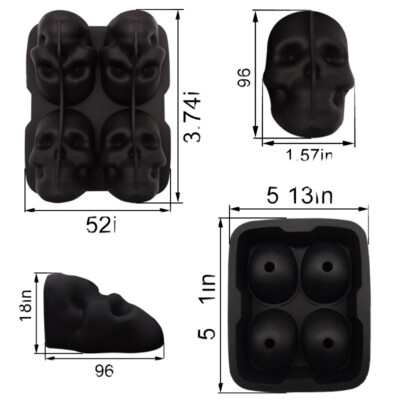 Silicone 3D Skull ICE Cube Tray Maker  Mold Whiskey Cocktails Halloween 