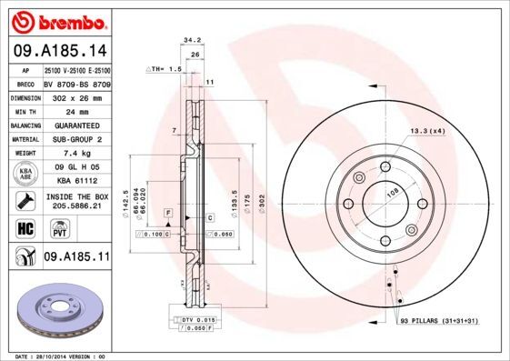 BREMBO Discofreno  09.A185.11