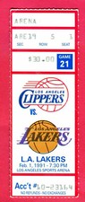 2/1/91 LAKERS/CLIPPERS TICKET STUB-MAGIC HAD 30 PTS/10 ASSISTS/BO KIMBLE 2ND GM