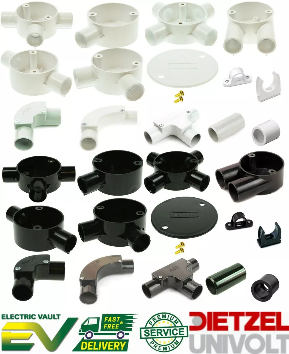 20mm 25mm PVC conduit accessories White Black Bends Tees Boxes Adaptors Lids