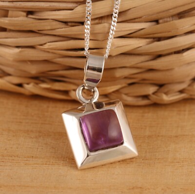 Natural Amethyst Solid 925 Sterling Silver Pendant Necklace Jewellery Gift Box