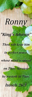 Ronny ''King's Advisor'' Keepsake Name Meaning Bookmark with Bible Verse & Tassel