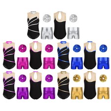 Kids Girls Leotard Shiny Bodysuit Keyhole Back Gymnastics Stage Ballet Yoga