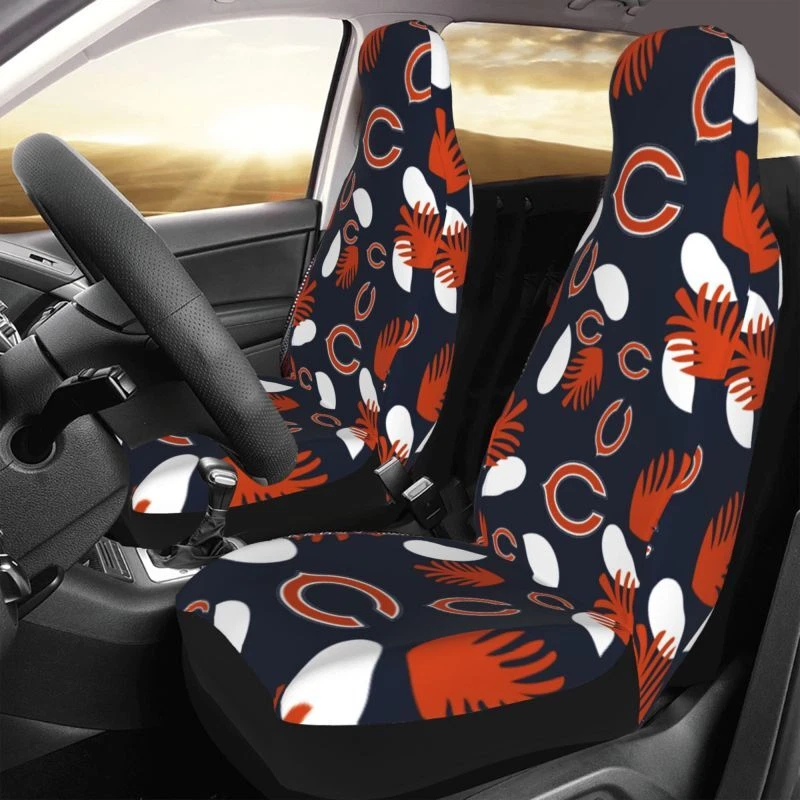 2pcs Chicago Bears Elastic Car Seat Covers Car Front Rear Protectors Decor