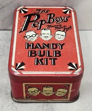 Pep Boys Handy Auto Bulb Kit Tin Box Gas & Oil Manny Moe & Jack With Bulbs