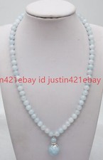 Genuine Natural 6mm Brazil Aquamarine Round Pendant Necklace 18" Silver Clasp