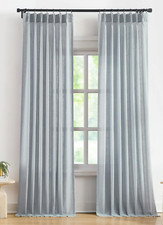 Pair Pinch Pleat Semi Sheer Curtains Textured Linen Blend Back Tab 108" Blue Fog