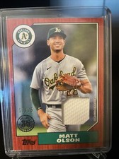 Matt Olson 1987 Topps Baseball Relic Card Red #17/25 Oakland A’s Series Two