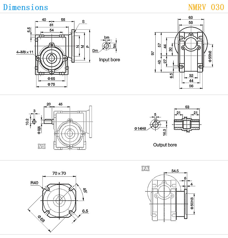 NMRV030 Worm Gear Reducer Gearbox - NEMA23 Flange, Multiple Ratios