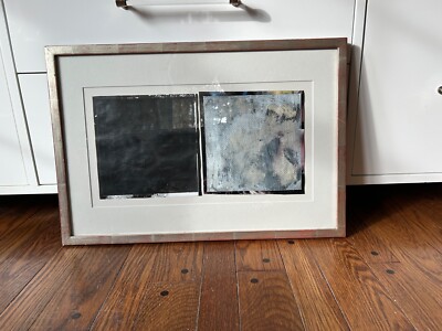 Brian David Dennis Diptych pale blue gray in rubbed silver frame 22x15'' Art