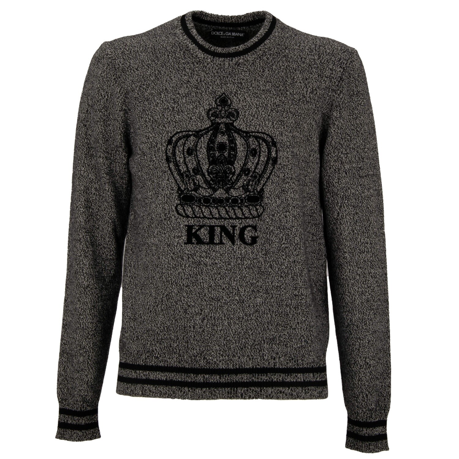 DOLCE & GABBANA Crown King Cashmere Sweater Sweatshirt Gray Black 48 M