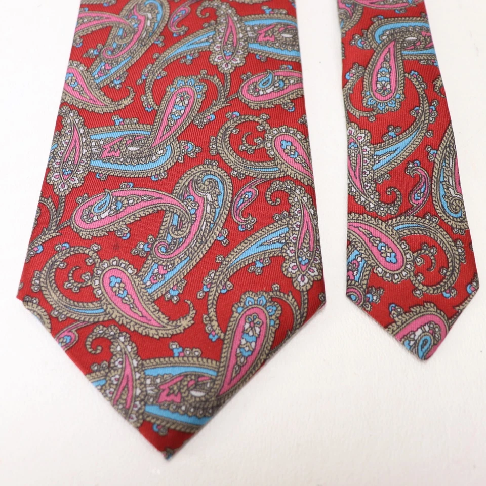 Corbata Buckingham vintage para hombre 58 en seda roja turquesa rosa cachemira floral ancha Foto 3 de 4