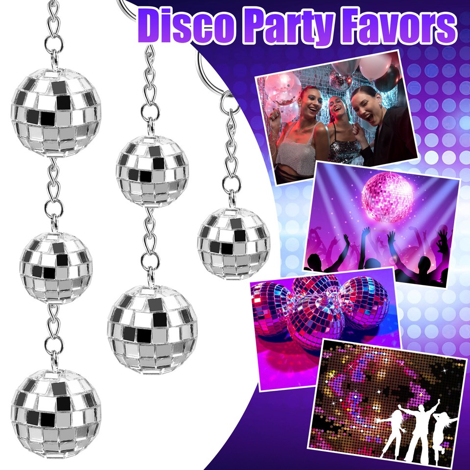 60 Pcs Mirror Disco Ball Keychain Silver 70s Disco Ball Keyring Bulk