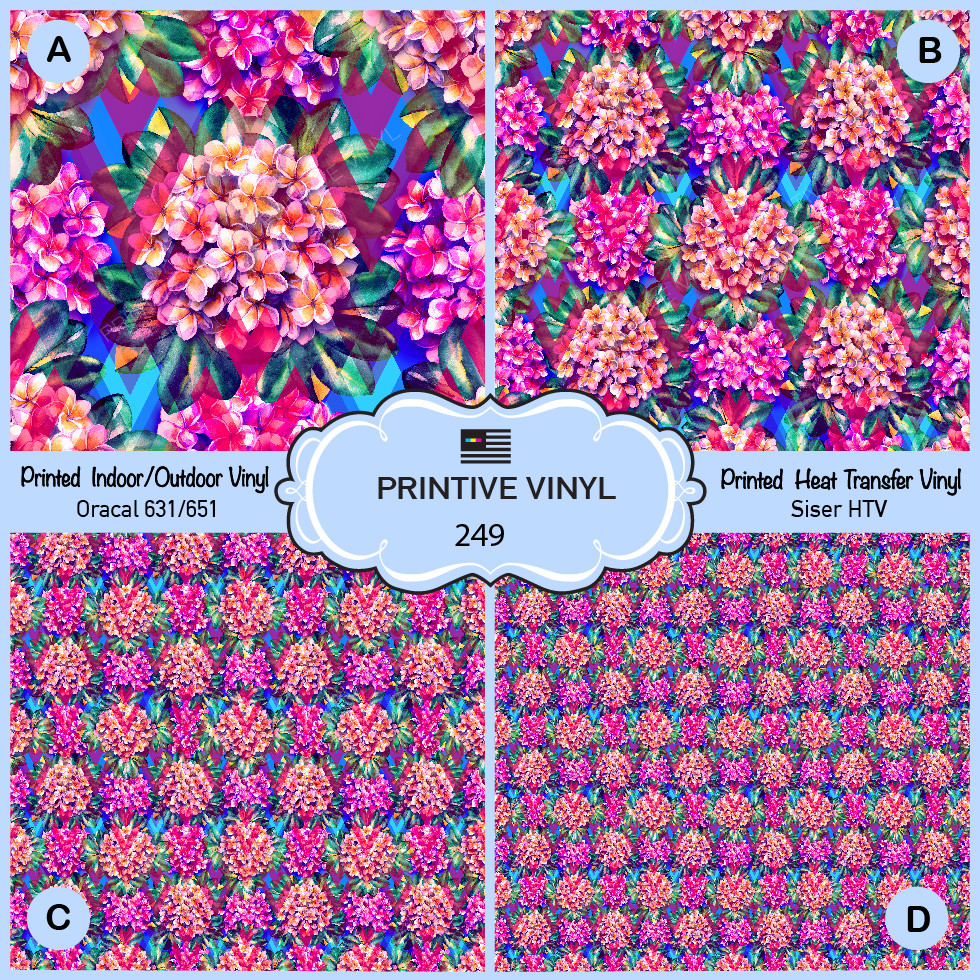 Vivid floral on Rhombus background Printed HTV, Oracal ,Siser, Craft Vinyl- 249