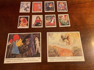 Antigua & Barbuda  1987  Set Marc Chagall 8 Stamps & 2  Souvenir Sheets