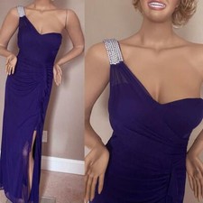 Xscape one-shoulder purple ruched Grecian gown long prom dress rhinestones 8 6?