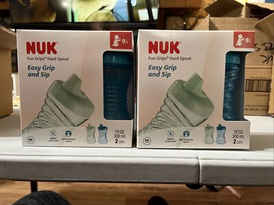 NUK  (2 Boxes) Fun Grips  Hard Spout Sippy Cup 10 oz. 2pk Blue & Green Per Box