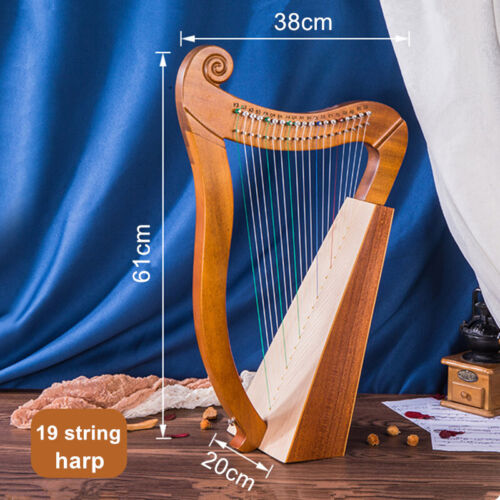 19 String Lyre Irish Harp Solid Wood Veneer Lyre Stringed Lever Harps Instrument - Picture 7 of 12