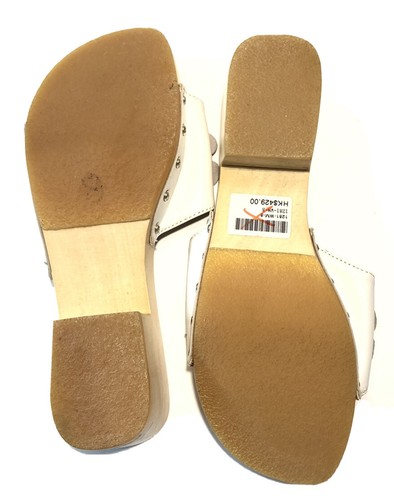 Benland Womens Sandals 8M White w/Flowers Italian Leather Wooden Sole Heeled New - Picture 6 of 8