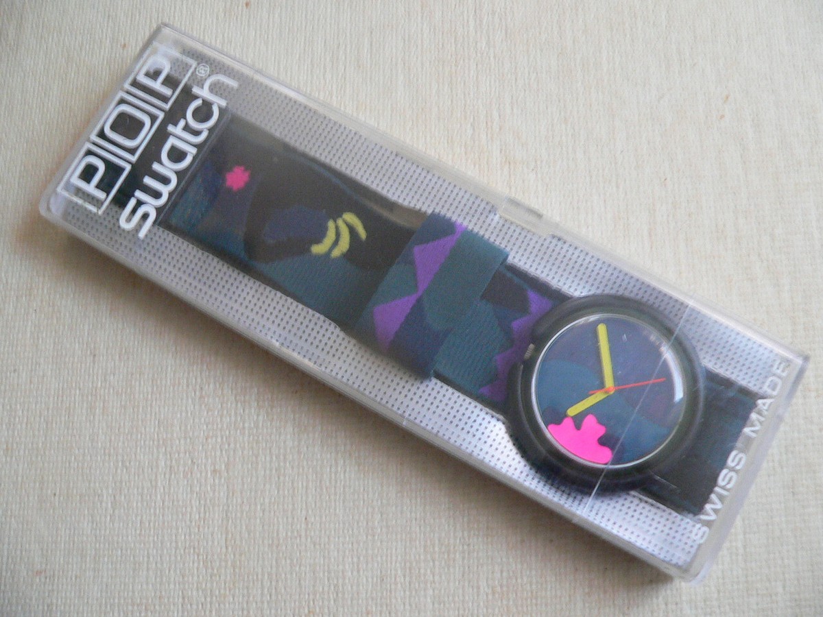 Pop swatch original watch TROPICAL NIGHT PWBS104 W/ Box/Paper/1990
