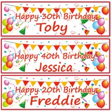 2 Personalised birthday banner balloon bunting children kids adult party poster