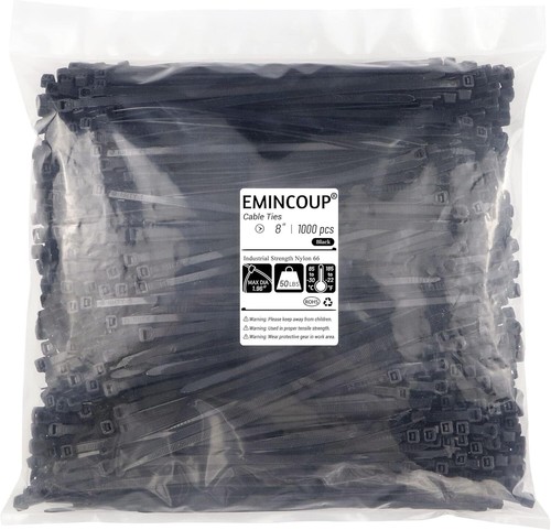 8 Inch Zip Ties 1000 Pack, Black Cable Ties with 50Lbs Tensile Strength, Self-Lo - Picture 9 of 9