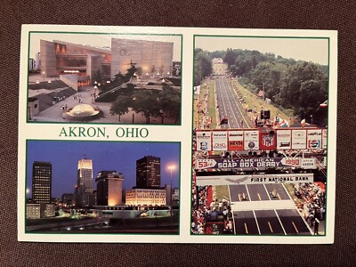 Vintage Akron OH Postcard Soapbox Derby Goodyear LeBron