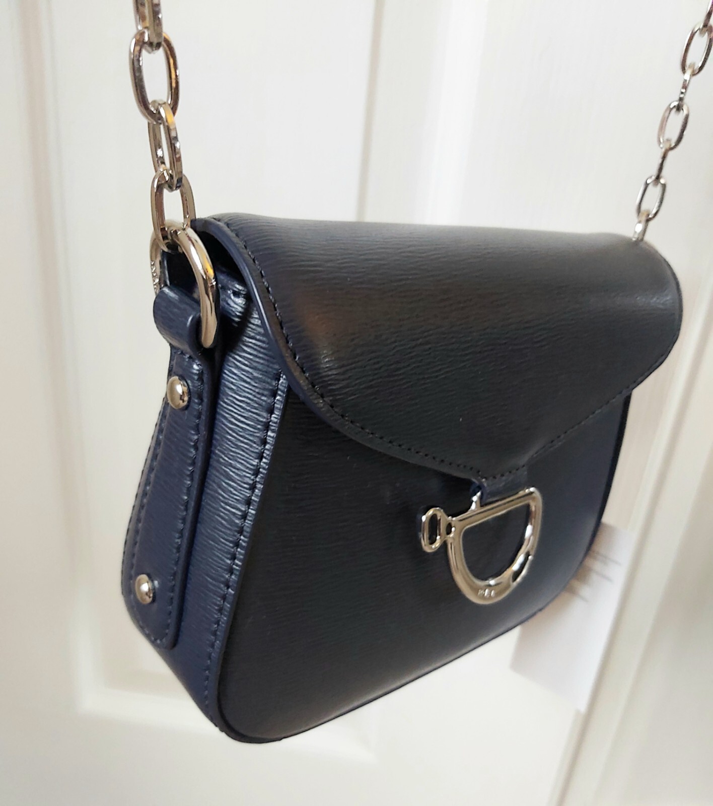 Genuine RALPH LAUREN Navy Newbury Mini LEATHER SHOULDER BAG Chain  