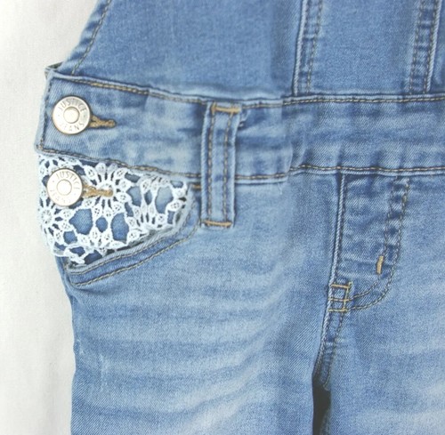 Justice Light Wash Denim Lace Accent Overalls Kid's/ Girl's Size 7 Cotton Blend - Picture 2 of 24