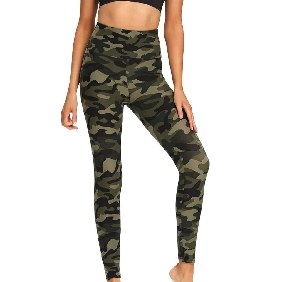 Leggings para mujer de cintura alta, patrón de leopardo y camuflaje ultra suaves, elásticos 30-38" Foto 3 de 4