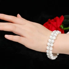 CWWZircons Handmade Double Rows CZ Big Pearl Bracelets Bangle for Women Wedding